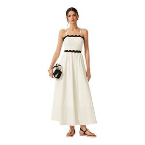COMMENSE Scalloped Trim Back Tie Dress 
COLOR - White, straps Size Small NWT